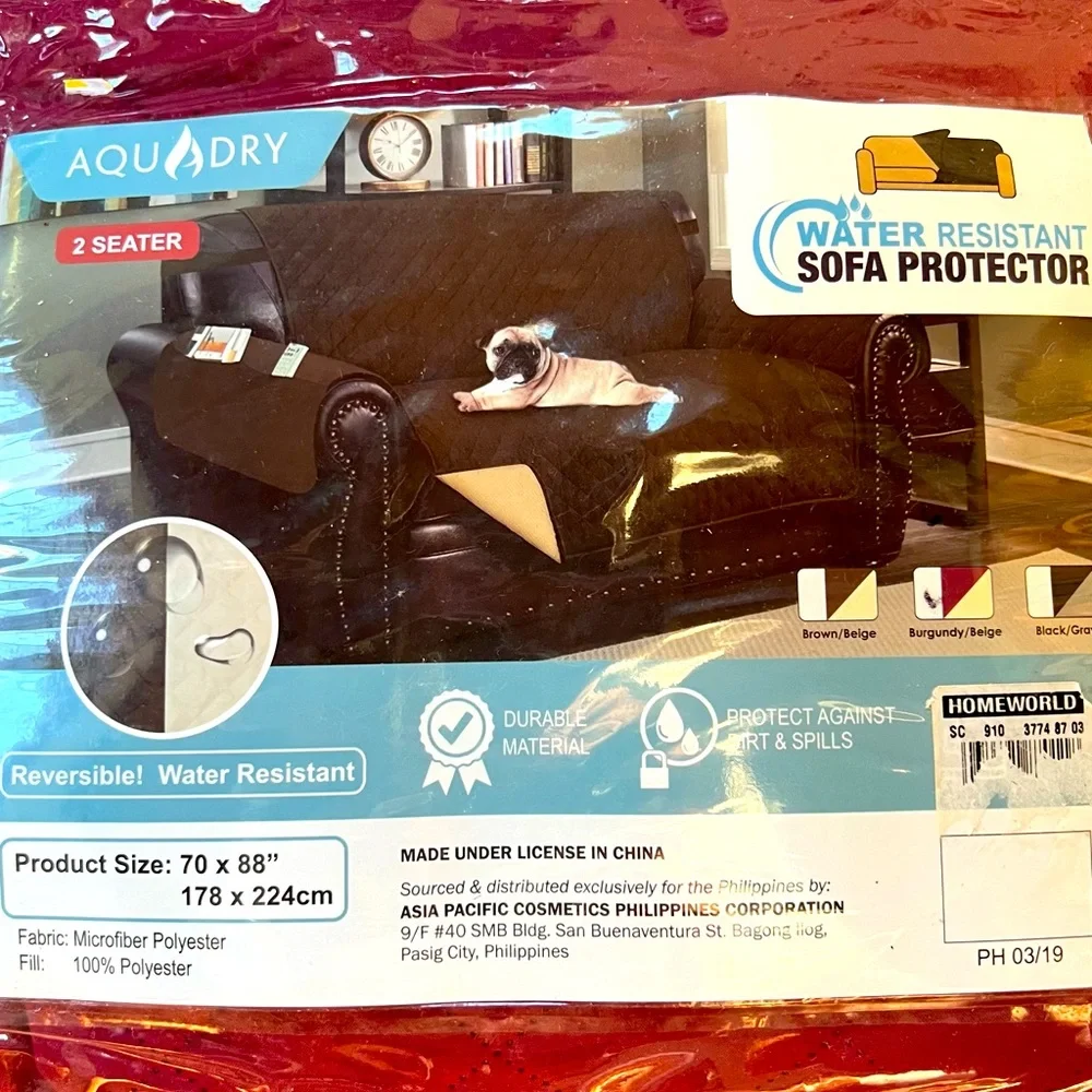 NWT Water Resistant SOFA Protector : Color : Burgundy / Off White Size 70 X 88